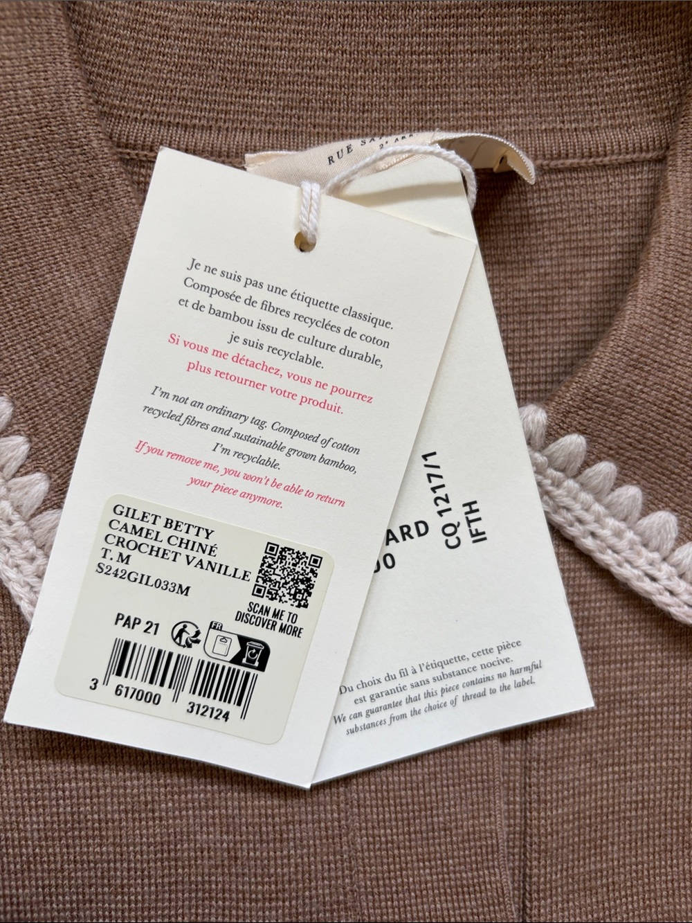 NWT betty cardigan mottled camel vanilla crochet size M sezane - Picture 6 of 14